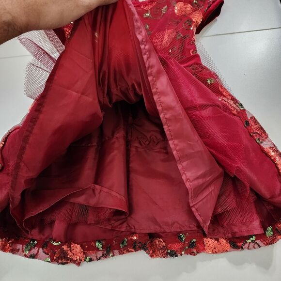 Girls Disney Snow White Elegant Apple Embroidered Sequin Party Dress Size 5/6 - Picture 10 of 16